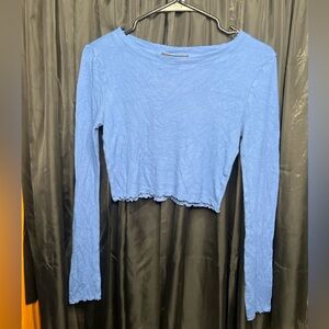 Forever 21 Blue Ribbed Long Sleeve Crop Top Size Medium